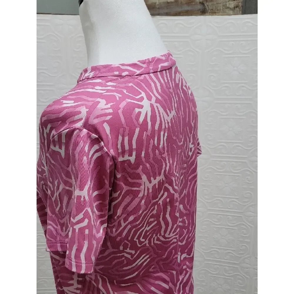 Nike Dri-FlT Pink & White Abstract Print Short Sleeve  Top Golf Polo Shirt Sz L